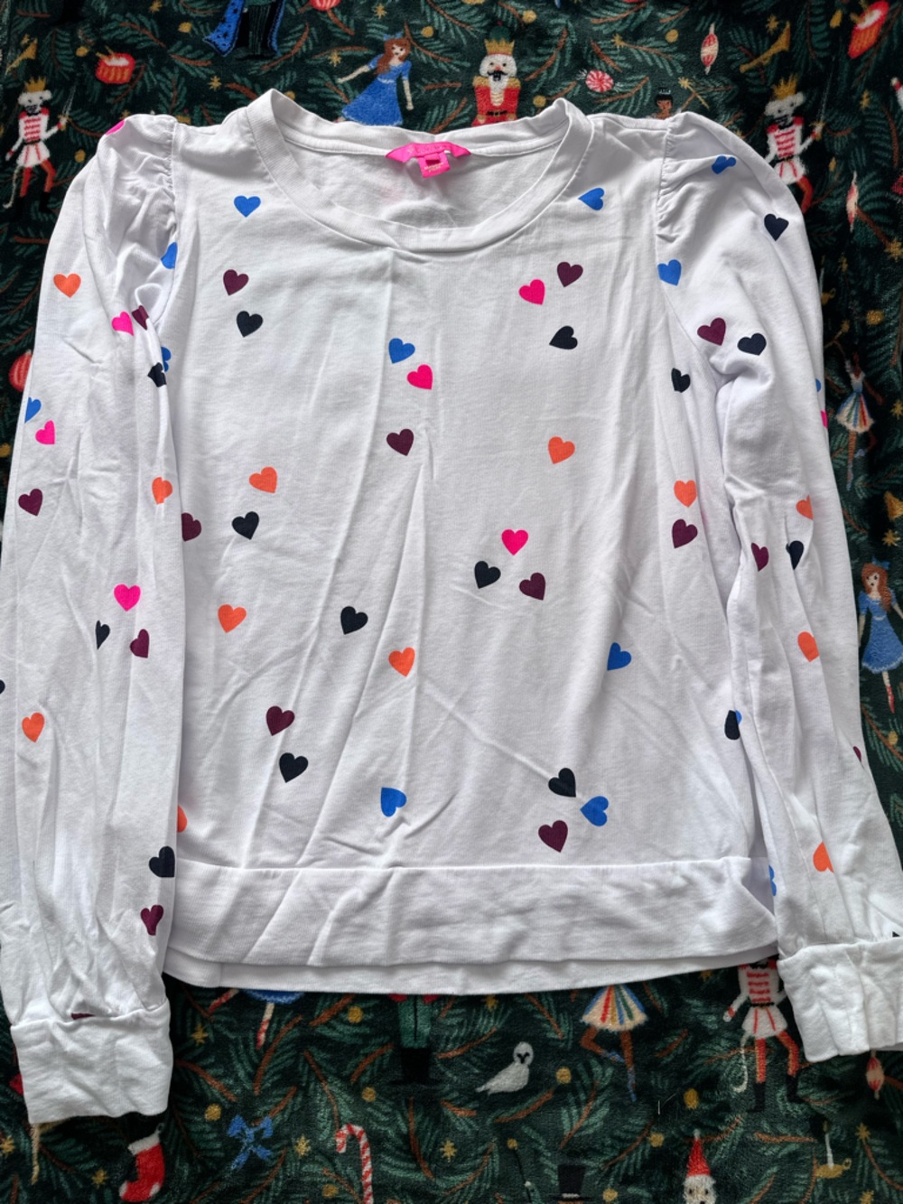 Lilly Pulitzer Jansen Puff Sleeve Neon Hearts Long Sleeve Sweatshirt XL